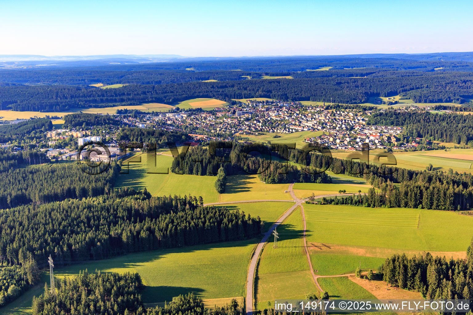 City view from the north in the district Saint Georgen im Schwarzwald in St. Georgen im Schwarzwald in the state Baden-Wuerttemberg, Germany