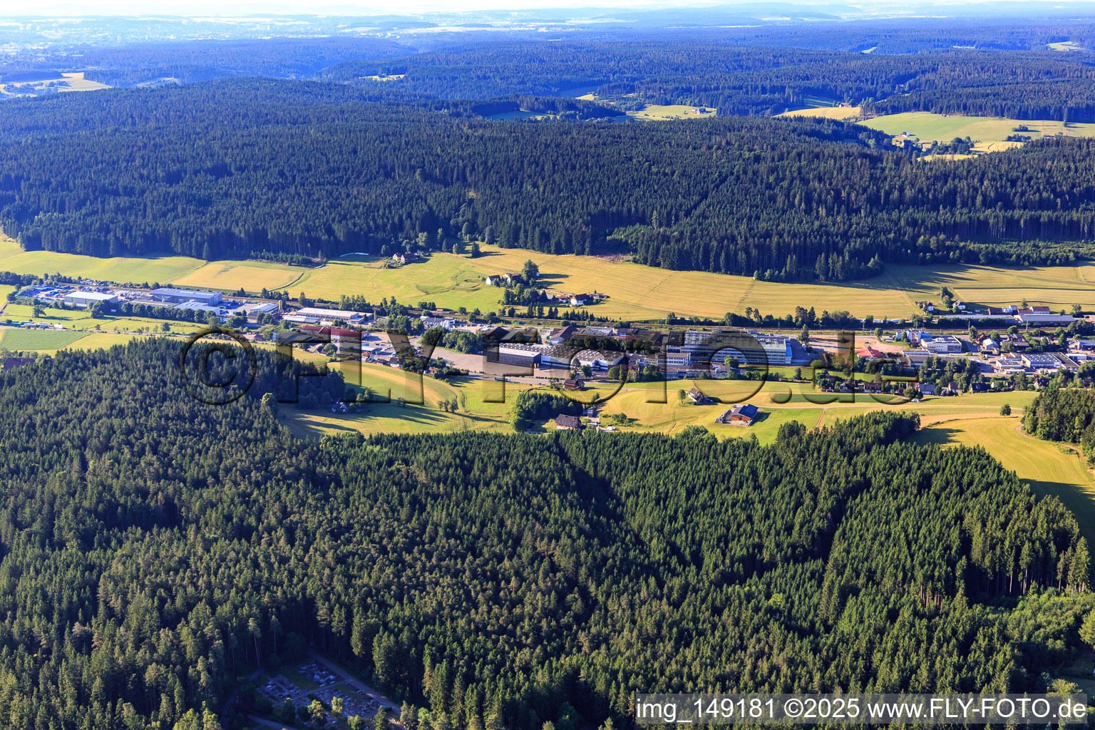 Industrial area Industriestraße from the south in the district Saint Georgen im Schwarzwald in St. Georgen im Schwarzwald in the state Baden-Wuerttemberg, Germany