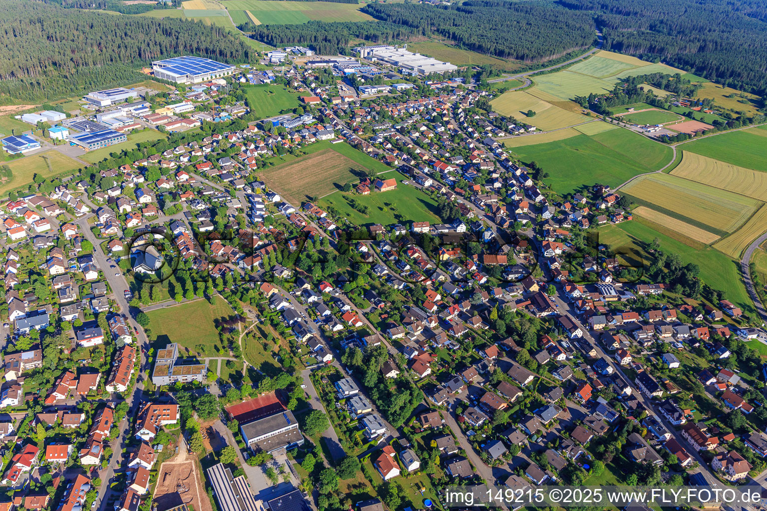Aerial view of View of the town from the east in Mönchweiler in the state Baden-Wuerttemberg, Germany