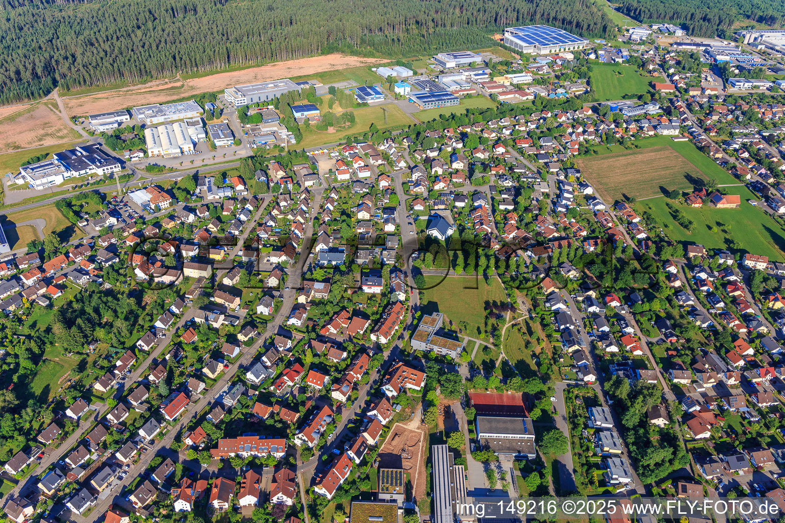 Aerial photograpy of View of the town from the east in Mönchweiler in the state Baden-Wuerttemberg, Germany