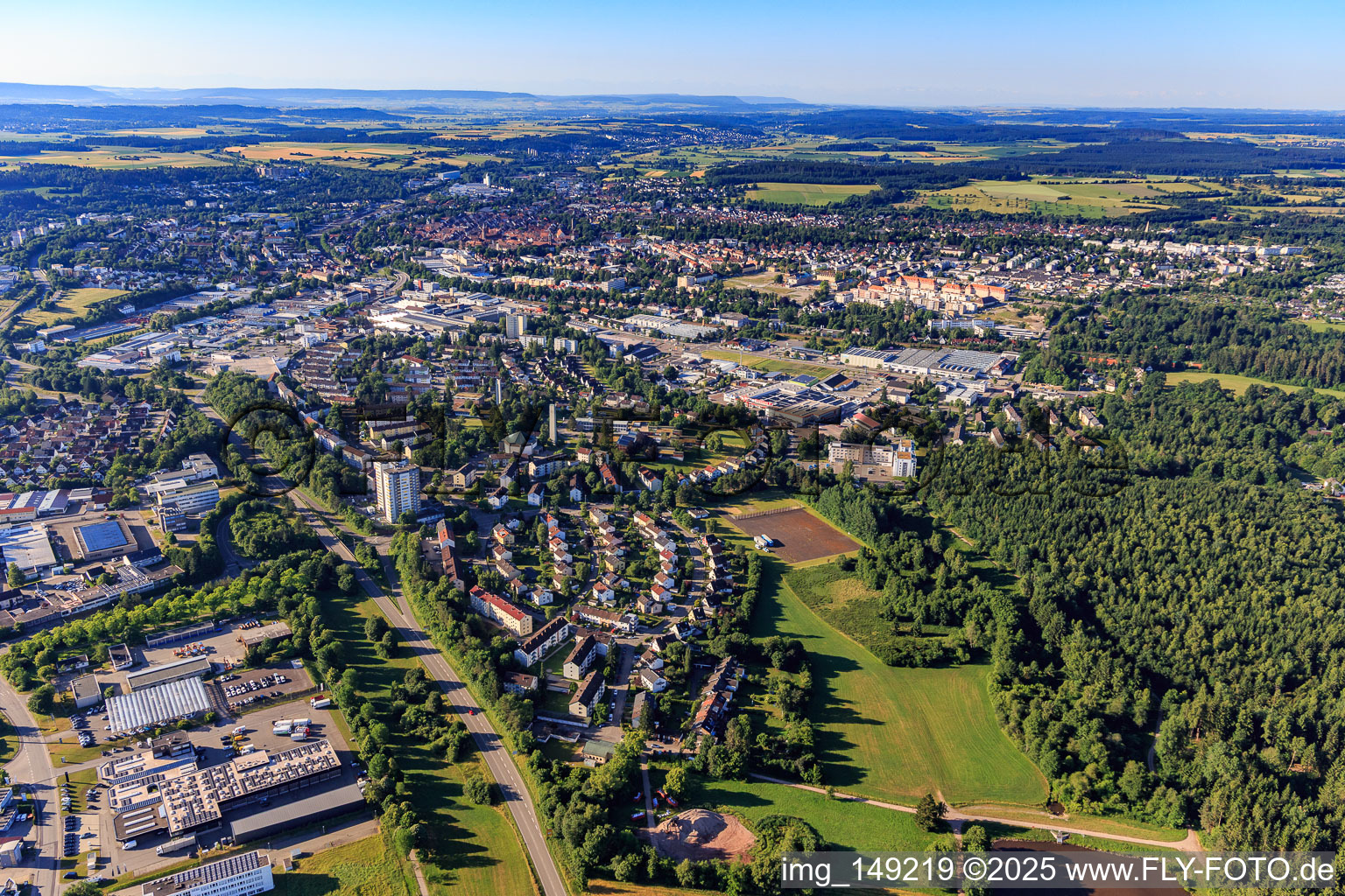 City view from the north in the district Villingen in Villingen-Schwenningen in the state Baden-Wuerttemberg, Germany