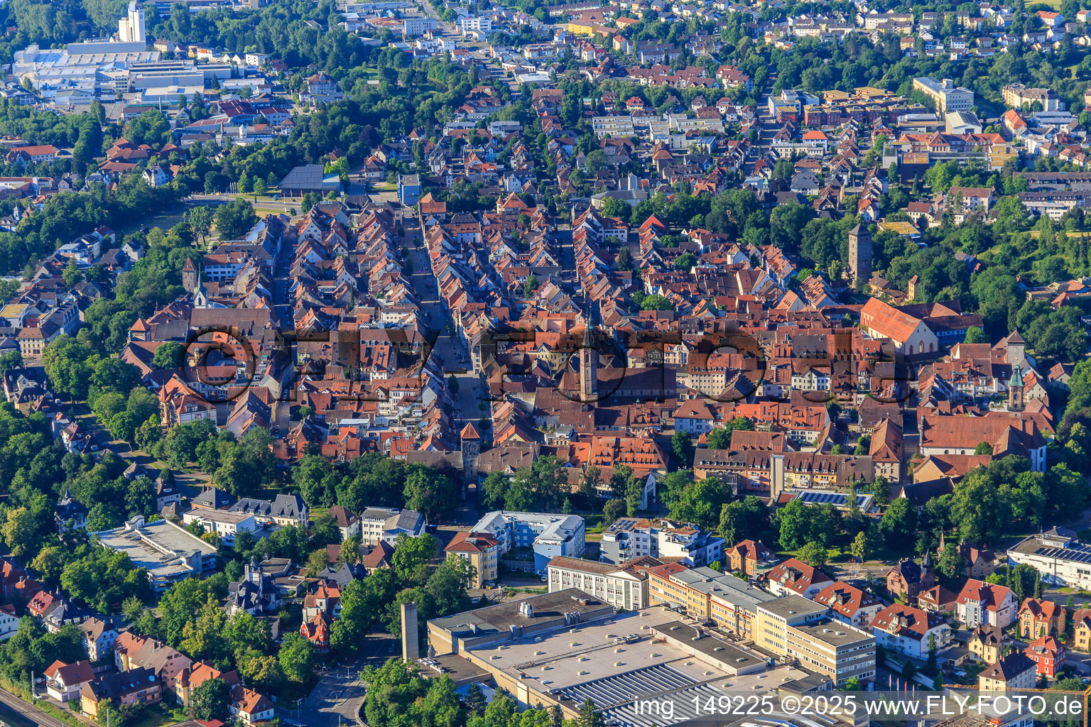City center from the north in the district Villingen in Villingen-Schwenningen in the state Baden-Wuerttemberg, Germany