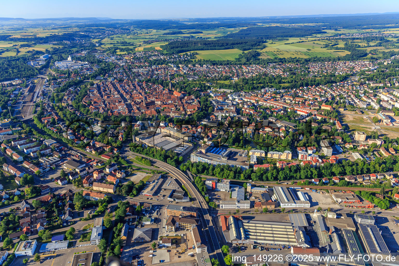 City overview from the north in the district Villingen in Villingen-Schwenningen in the state Baden-Wuerttemberg, Germany