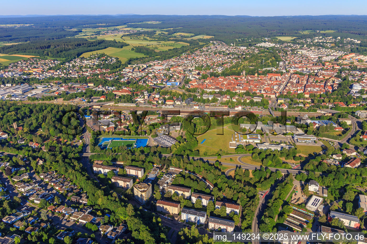 City view from the east in the district Villingen in Villingen-Schwenningen in the state Baden-Wuerttemberg, Germany