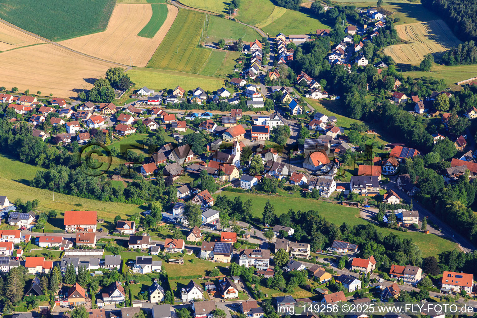 Village center with St. Otmar Church in the district Kappel in Niedereschach in the state Baden-Wuerttemberg, Germany