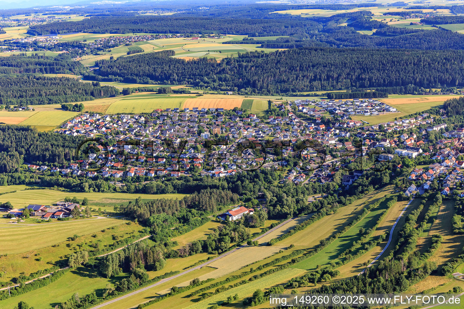 View of the town from the south in Niedereschach in the state Baden-Wuerttemberg, Germany