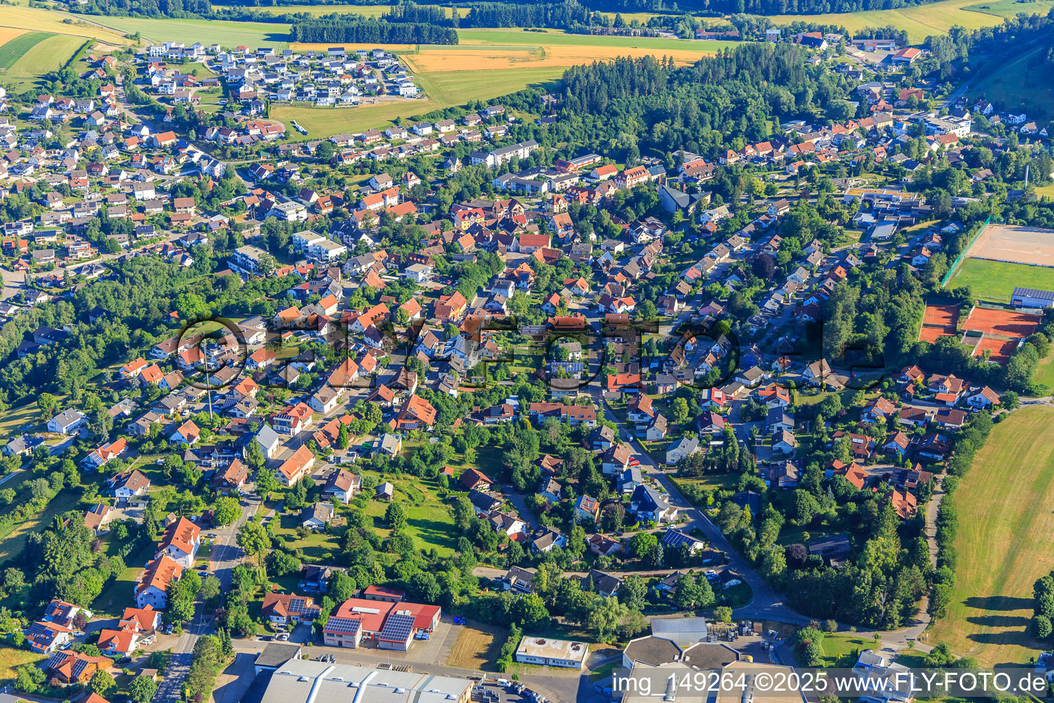 Overview of the town from the southeast in Niedereschach in the state Baden-Wuerttemberg, Germany