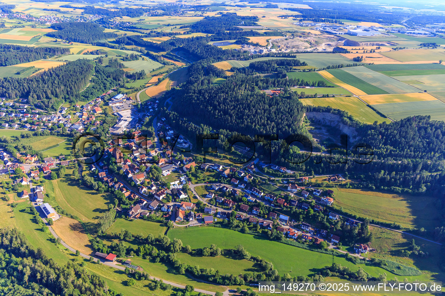 Village view from the south in the district Horgen in Zimmern ob Rottweil in the state Baden-Wuerttemberg, Germany