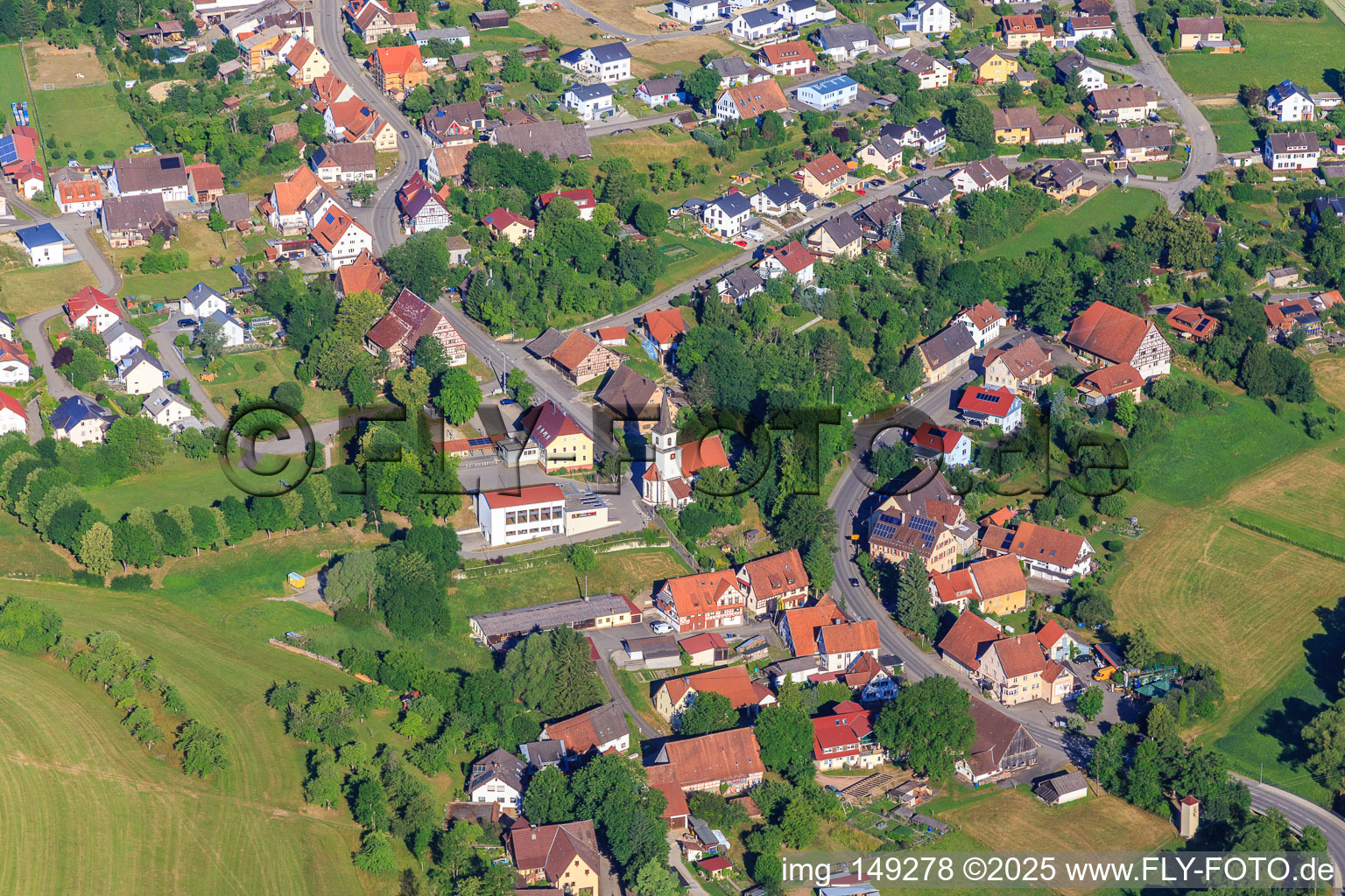 Church and gymnasium in the district Flözlingen in Zimmern ob Rottweil in the state Baden-Wuerttemberg, Germany