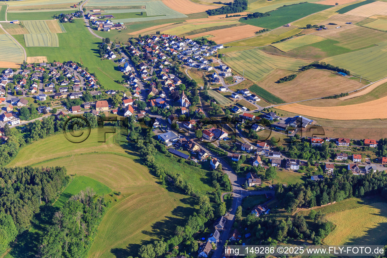 Village view from the south in the district Lackendorf in Dunningen in the state Baden-Wuerttemberg, Germany