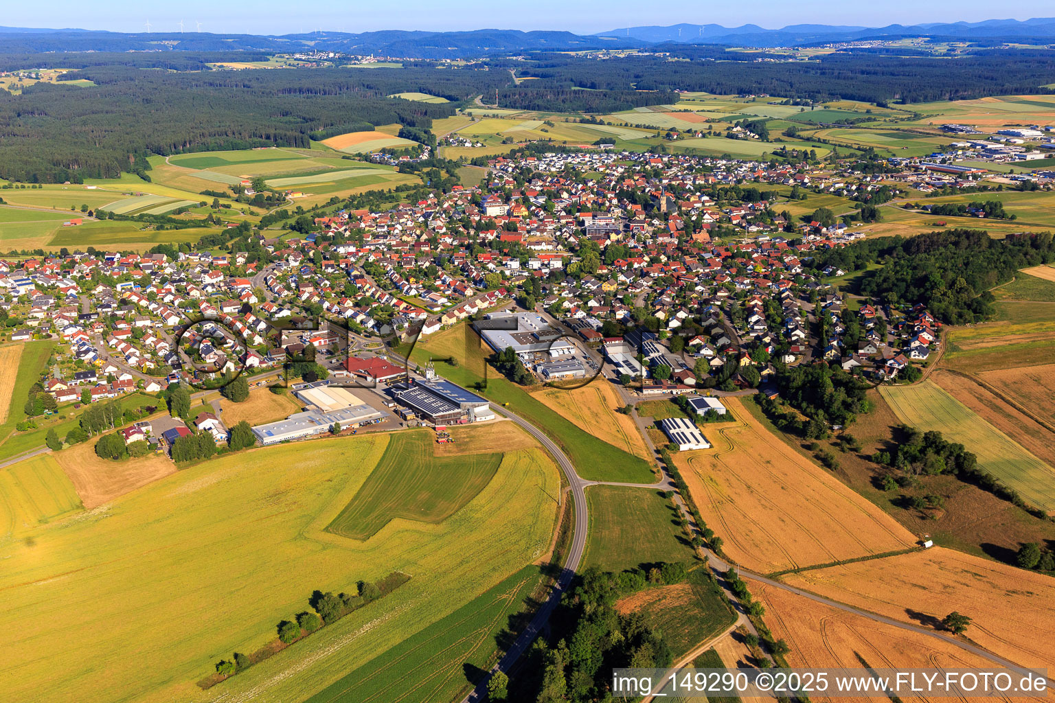 Aerial view of View from the southeast in Dunningen in the state Baden-Wuerttemberg, Germany