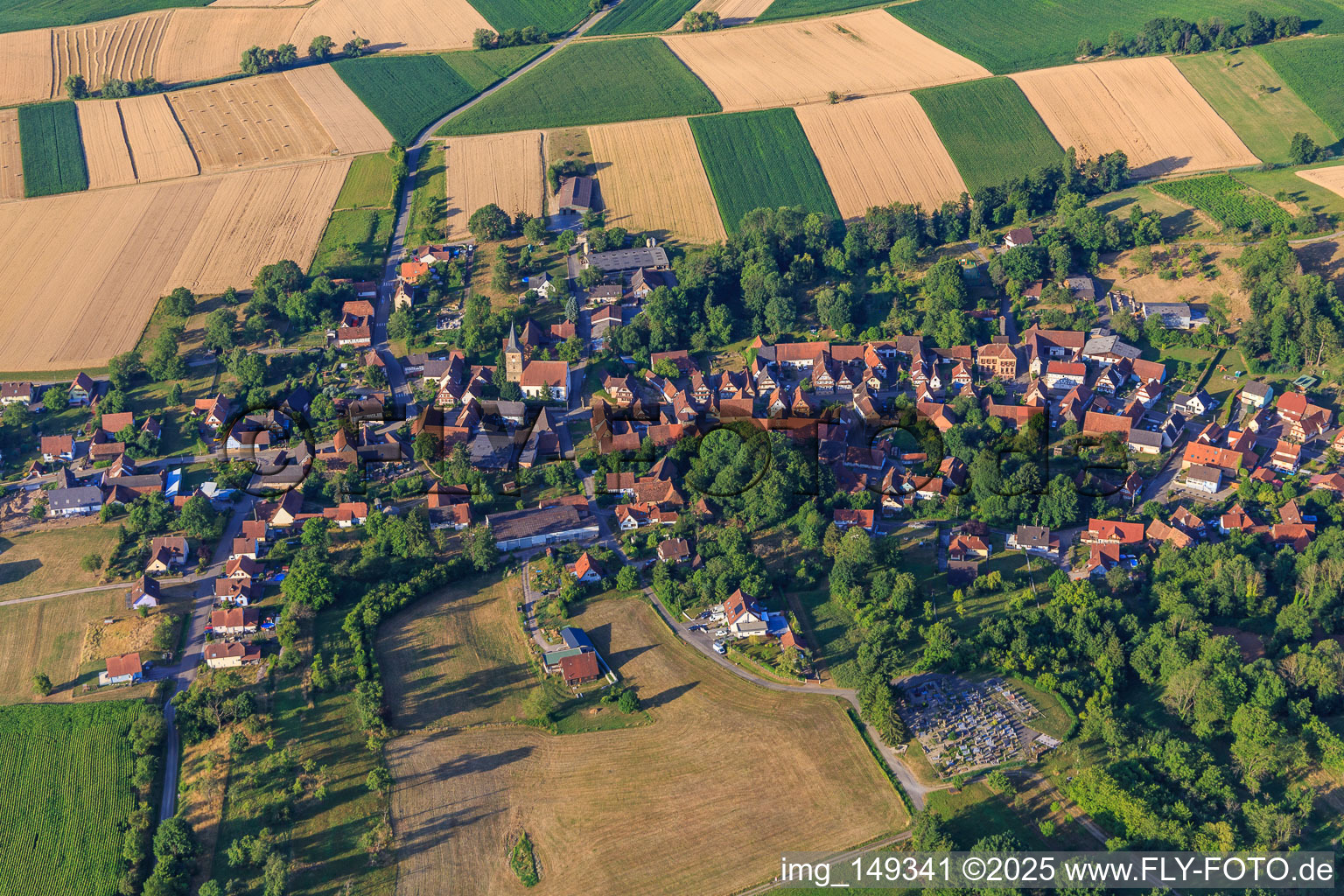 View of the town from the west in Drachenbronn-Birlenbach in the state Bas-Rhin, France