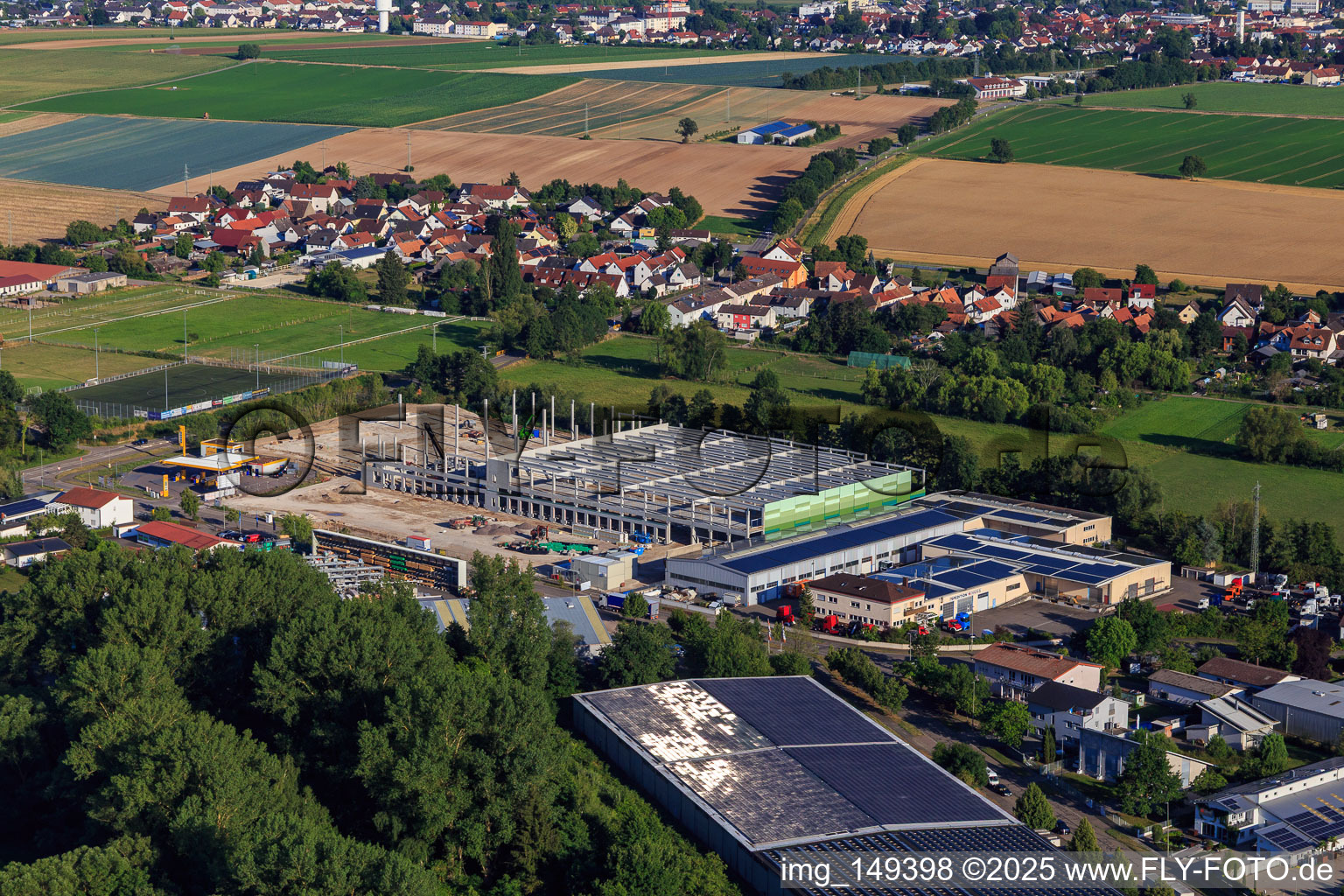 Oblique view of Construction site of the new logistics park of HANSAINVEST and DFI-Real-Estate Kandel after demolition of the OBI market in the district Minderslachen in Kandel in the state Rhineland-Palatinate, Germany