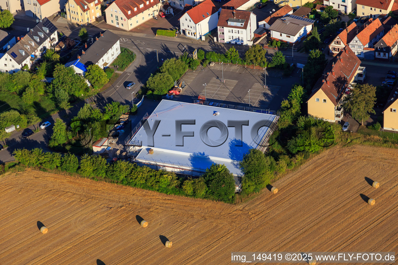Aerial photograpy of Construction site for the new Netto market in Saarstr in Kandel in the state Rhineland-Palatinate, Germany