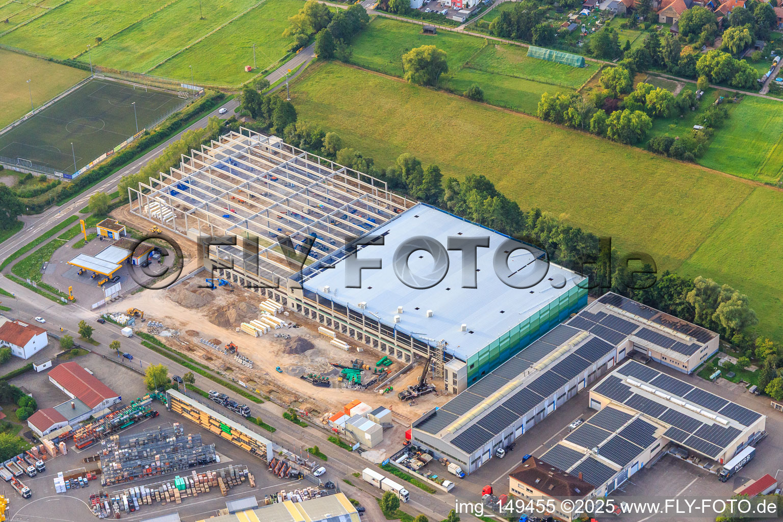 Construction site for the new logistics park of HANSAINVEST and DFI-Real-Estate Kandel after demolition of the OBI market in the district Minderslachen in Kandel in the state Rhineland-Palatinate, Germany