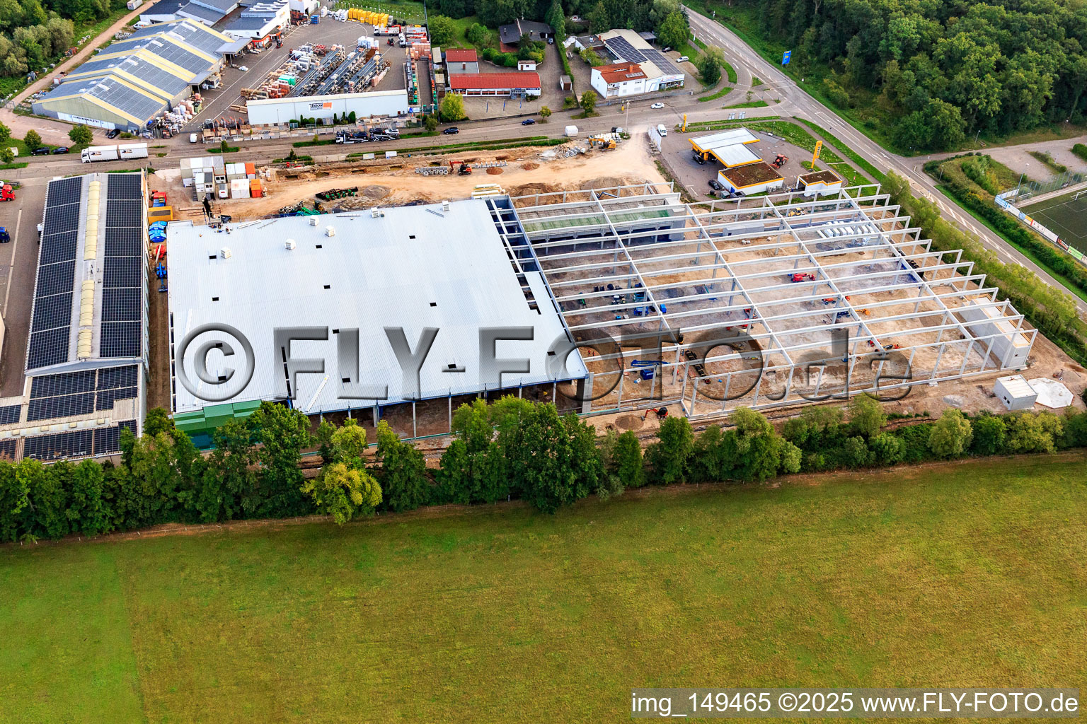 Aerial photograpy of Construction site for the new logistics park of HANSAINVEST and DFI-Real-Estate Kandel after demolition of the OBI market in the district Minderslachen in Kandel in the state Rhineland-Palatinate, Germany