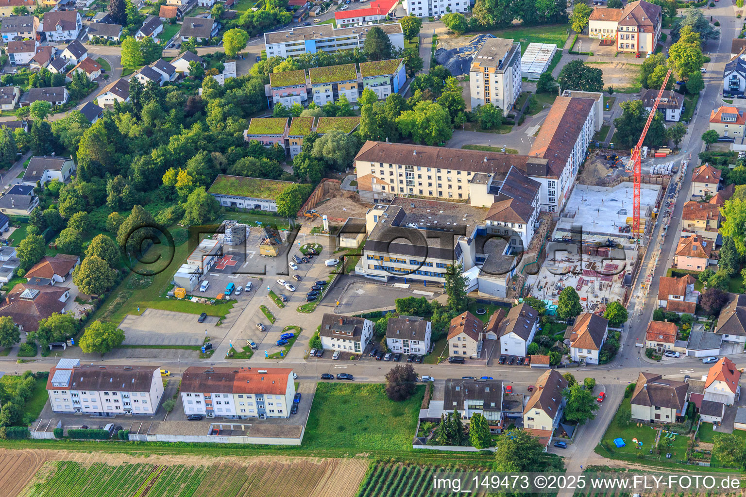 Construction site for the expansion of the Asklepios Südpfalzklinik Kandel in Kandel in the state Rhineland-Palatinate, Germany out of the air