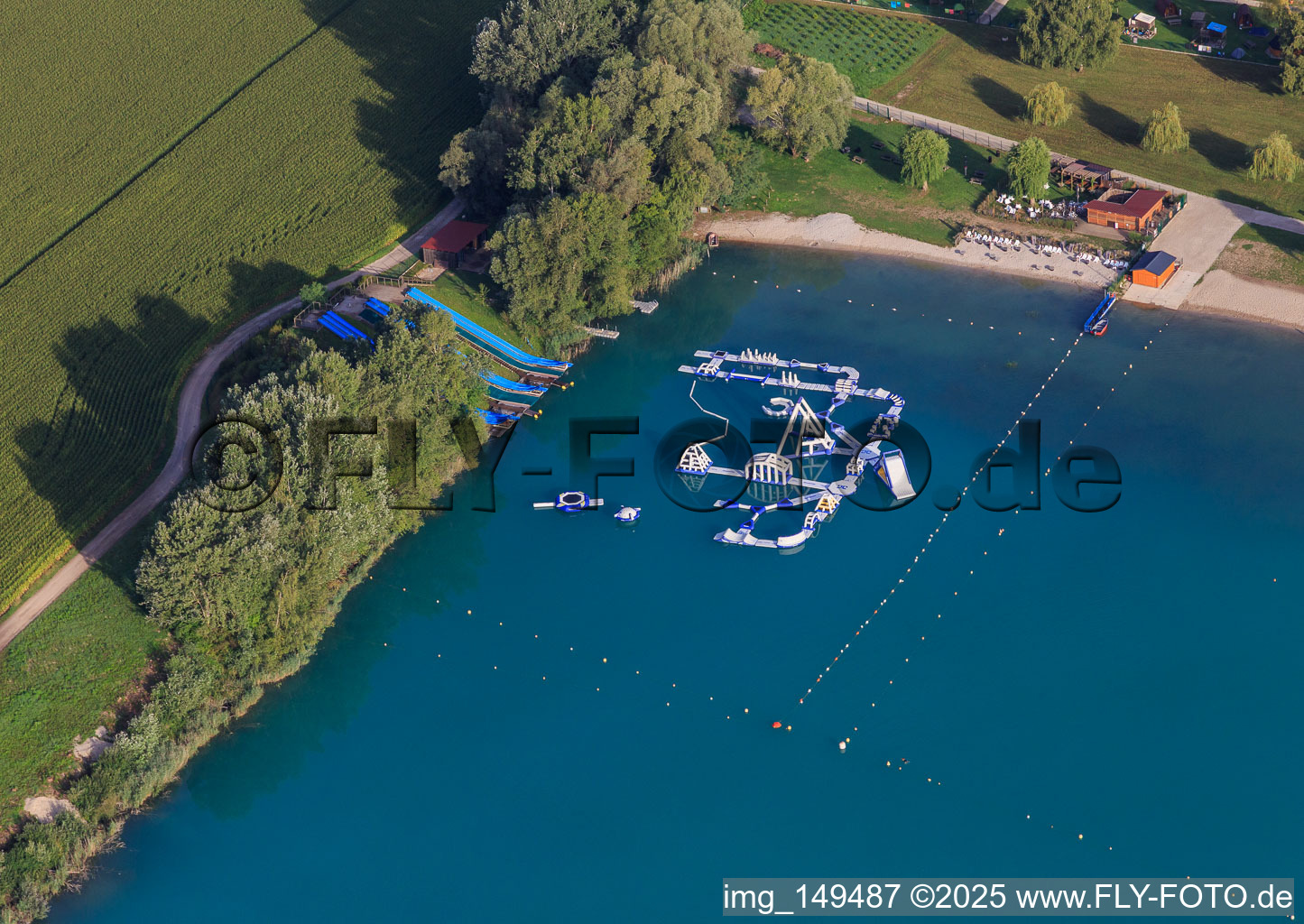 Aerial photograpy of Aquapark Total Jump in Lauterbourg in the state Bas-Rhin, France