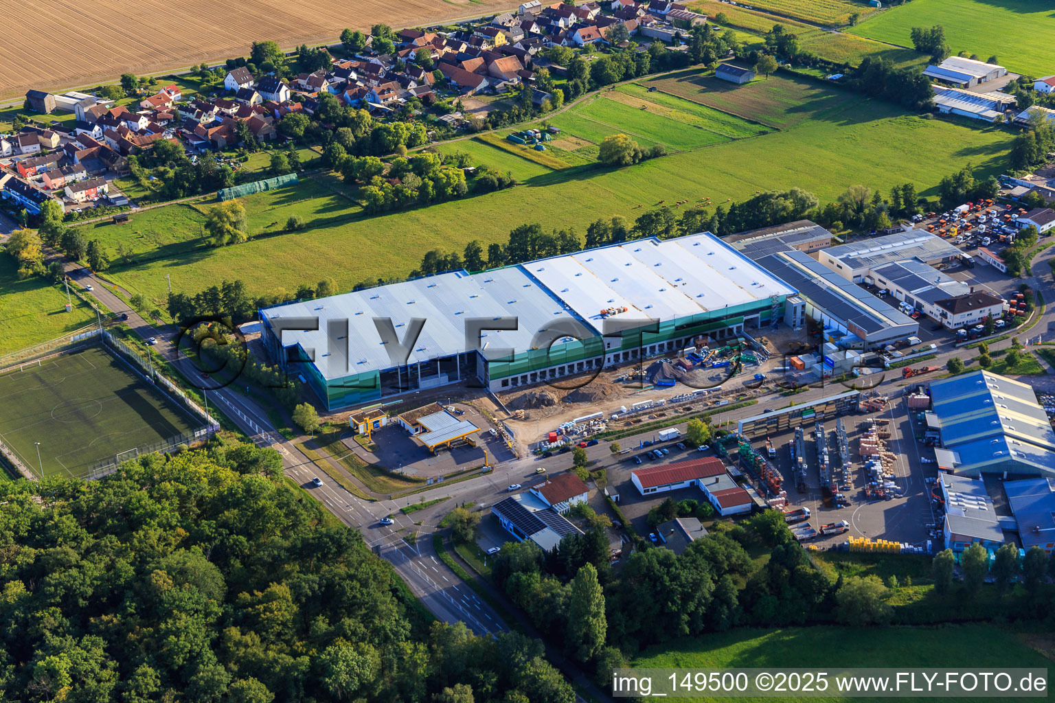 Drone recording of Construction site for the new logistics park of HANSAINVEST and DFI-Real-Estate Kandel after demolition of the OBI market in the district Minderslachen in Kandel in the state Rhineland-Palatinate, Germany