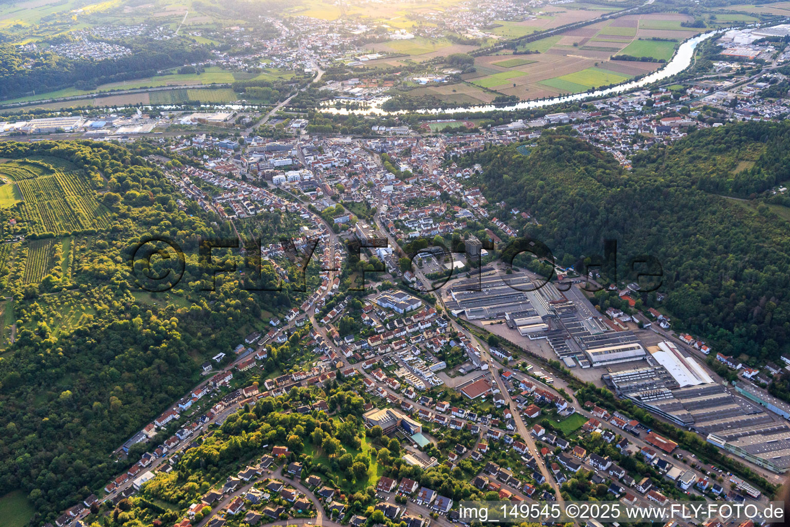 City view to the Saar river bank from the east in Merzig in the state Saarland, Germany