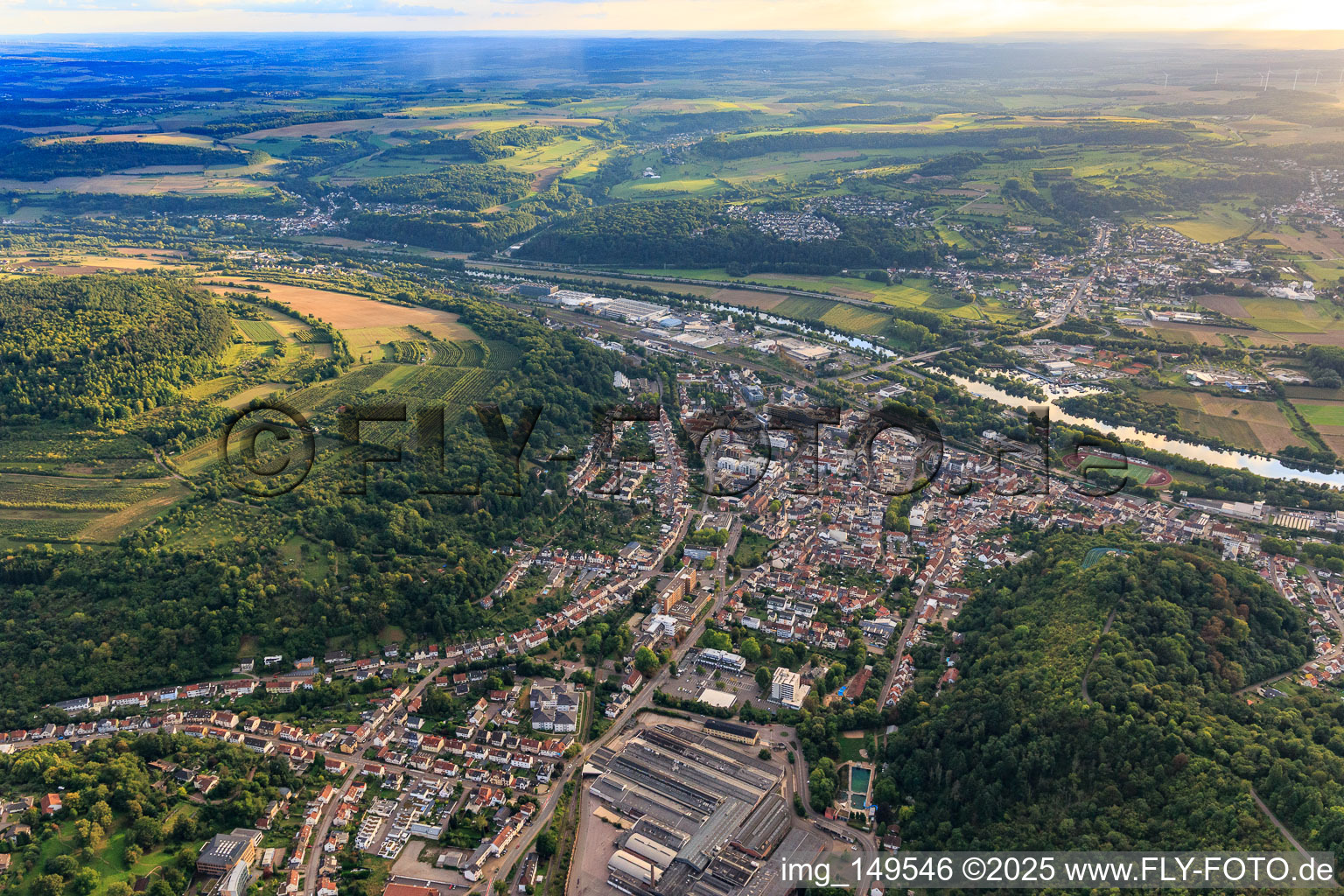 City view to the Saar river bank from the northeast in Merzig in the state Saarland, Germany