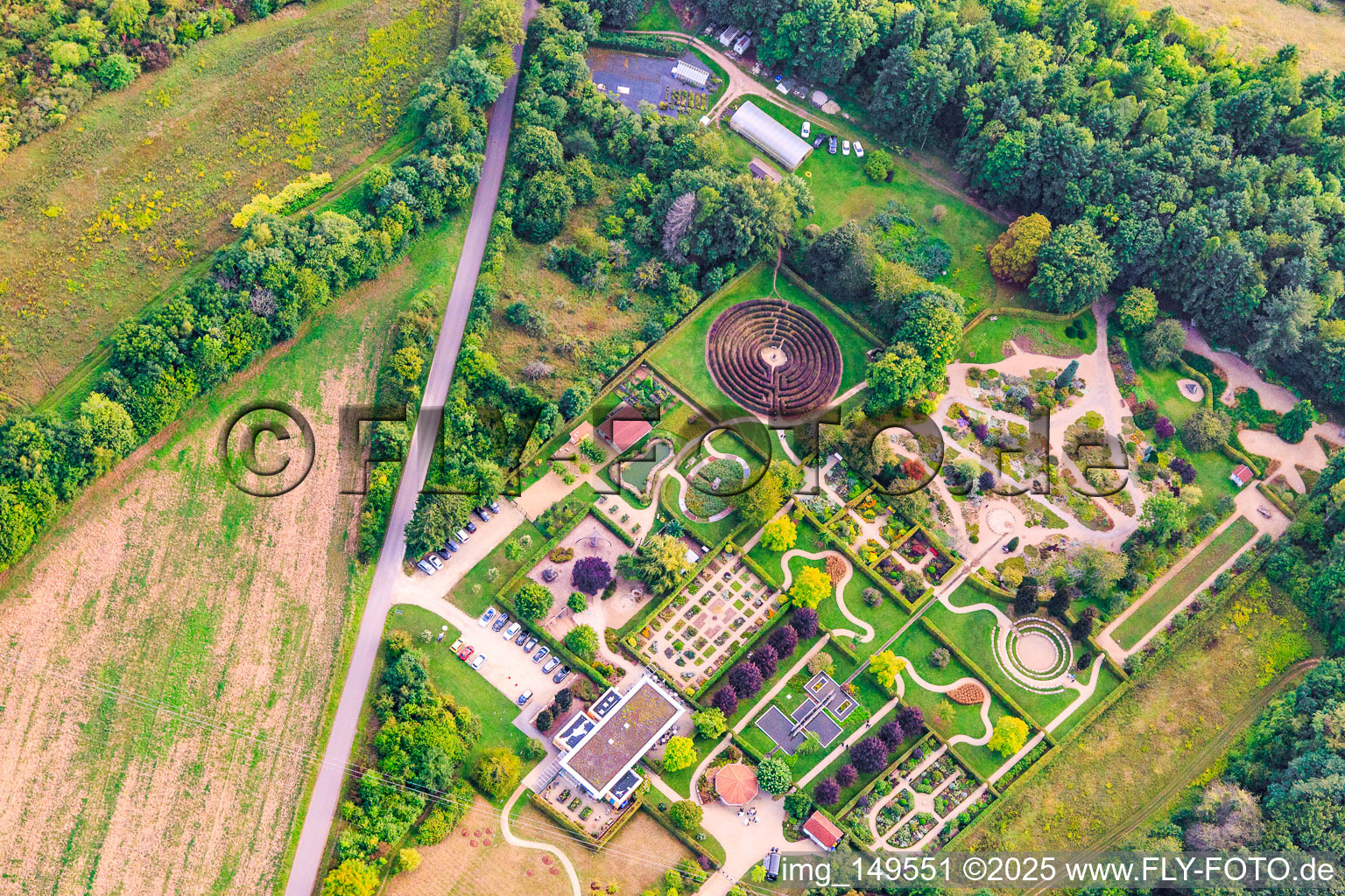 Aerial view of Garden of the Senses in Merzig in the state Saarland, Germany