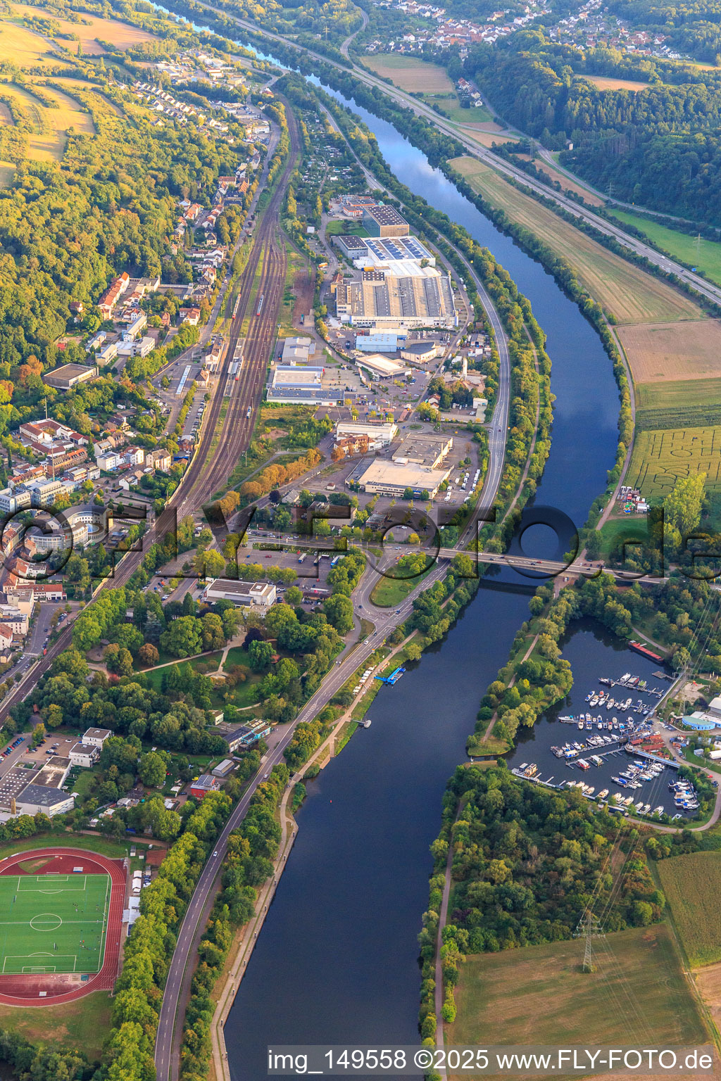 Villeroy & Boch AG company premises between the Saar river bank and the railway line in Merzig in the state Saarland, Germany