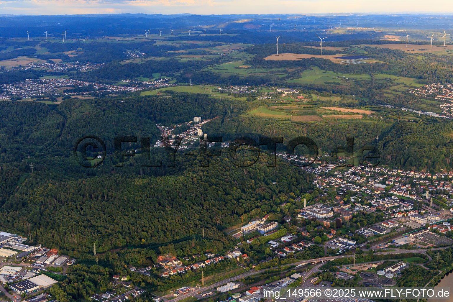 Aerial photograpy of City view on the banks of the Saar from the northwest in Merzig in the state Saarland, Germany