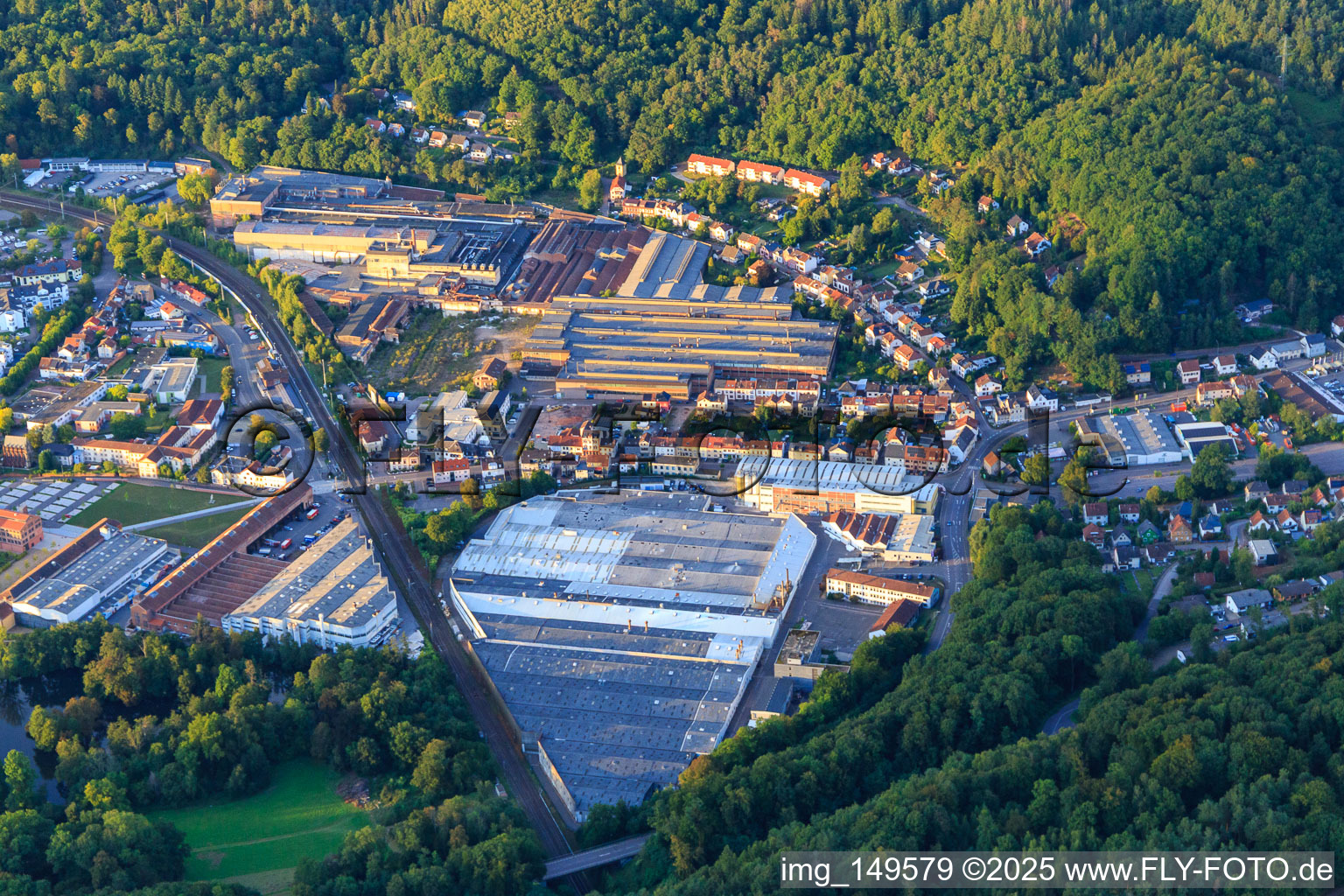 Aerial view of Villeroy & Boch AG sanitary factory in Mettlach in the state Saarland, Germany