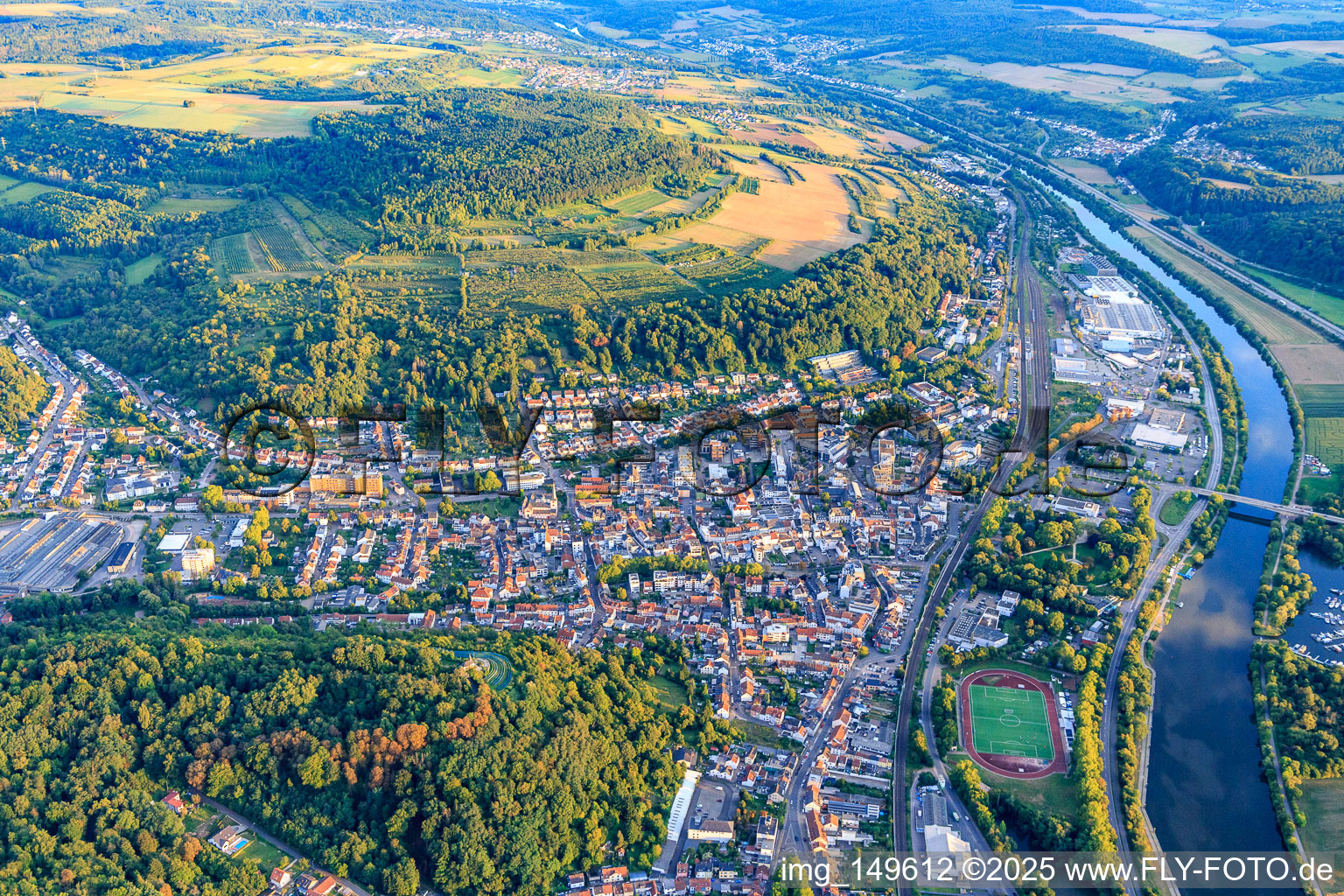 City view on the Saar from the north in Merzig in the state Saarland, Germany