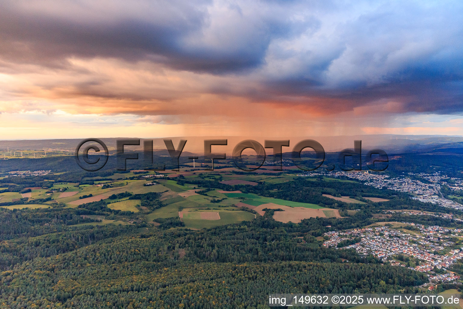 Rain showers at sunset in the district Honzrath in Beckingen in the state Saarland, Germany