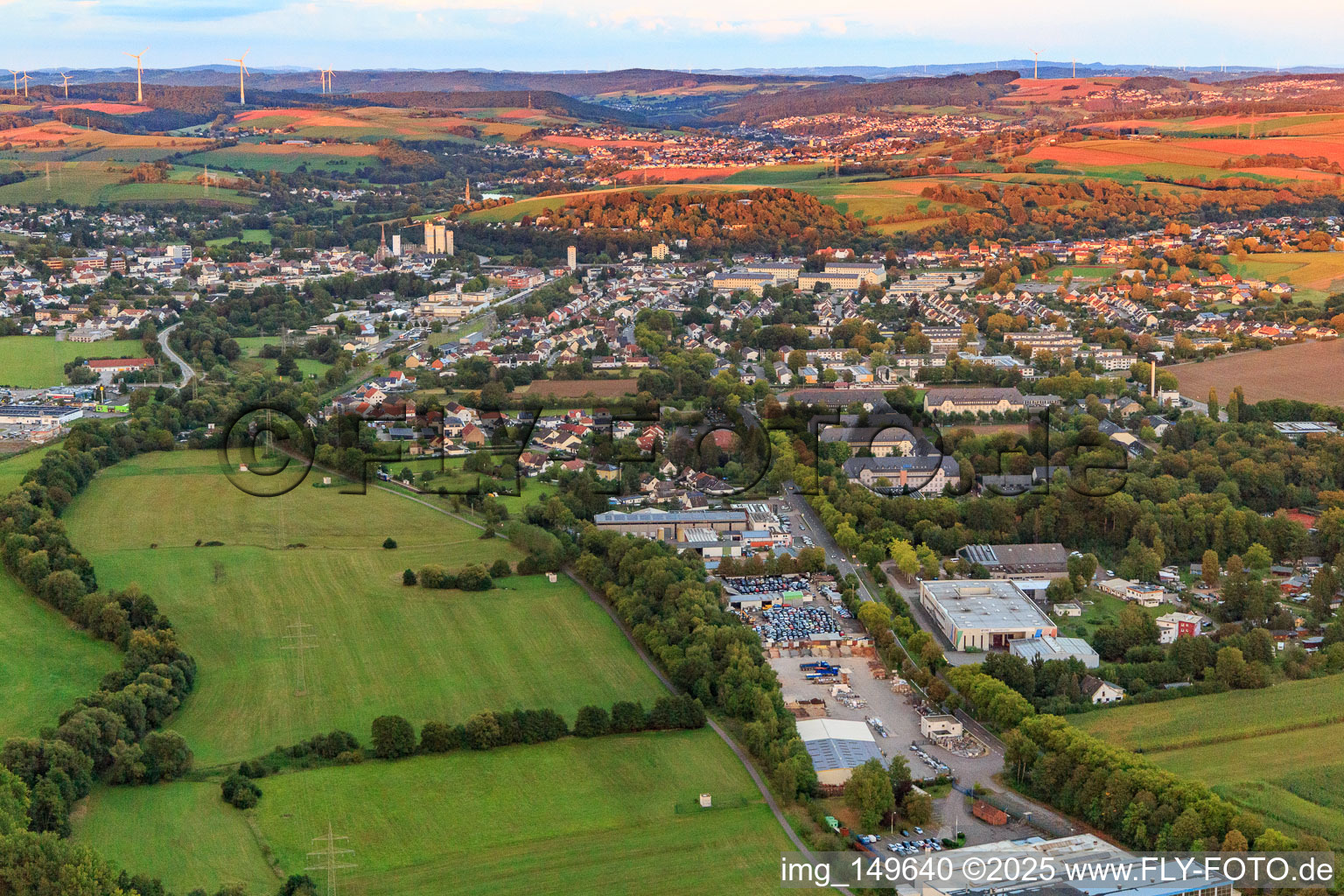 View of the town from the west in the evening in the district Jabach in Lebach in the state Saarland, Germany