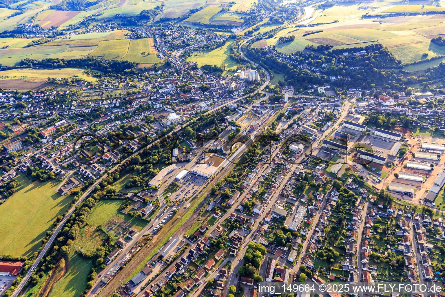 Kaufland and AWO Seniorenhaus Am Markt at the train station in the town center in Lebach in the state Saarland, Germany