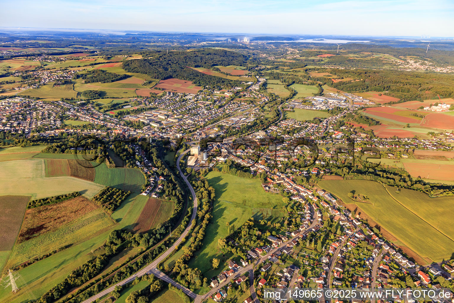 Overview of the site from the east with Franz Juchem GmbH in Lebach in the state Saarland, Germany