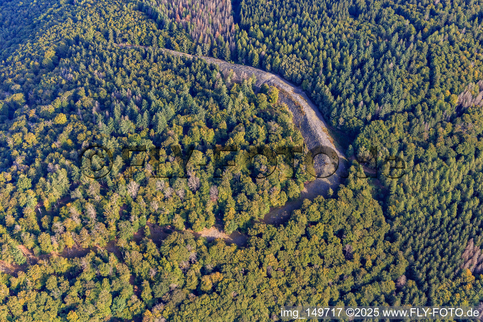 Aerial view of Celtic ring wall "Hunnenring" Otzenhausen in the district Otzenhausen in Nonnweiler in the state Saarland, Germany