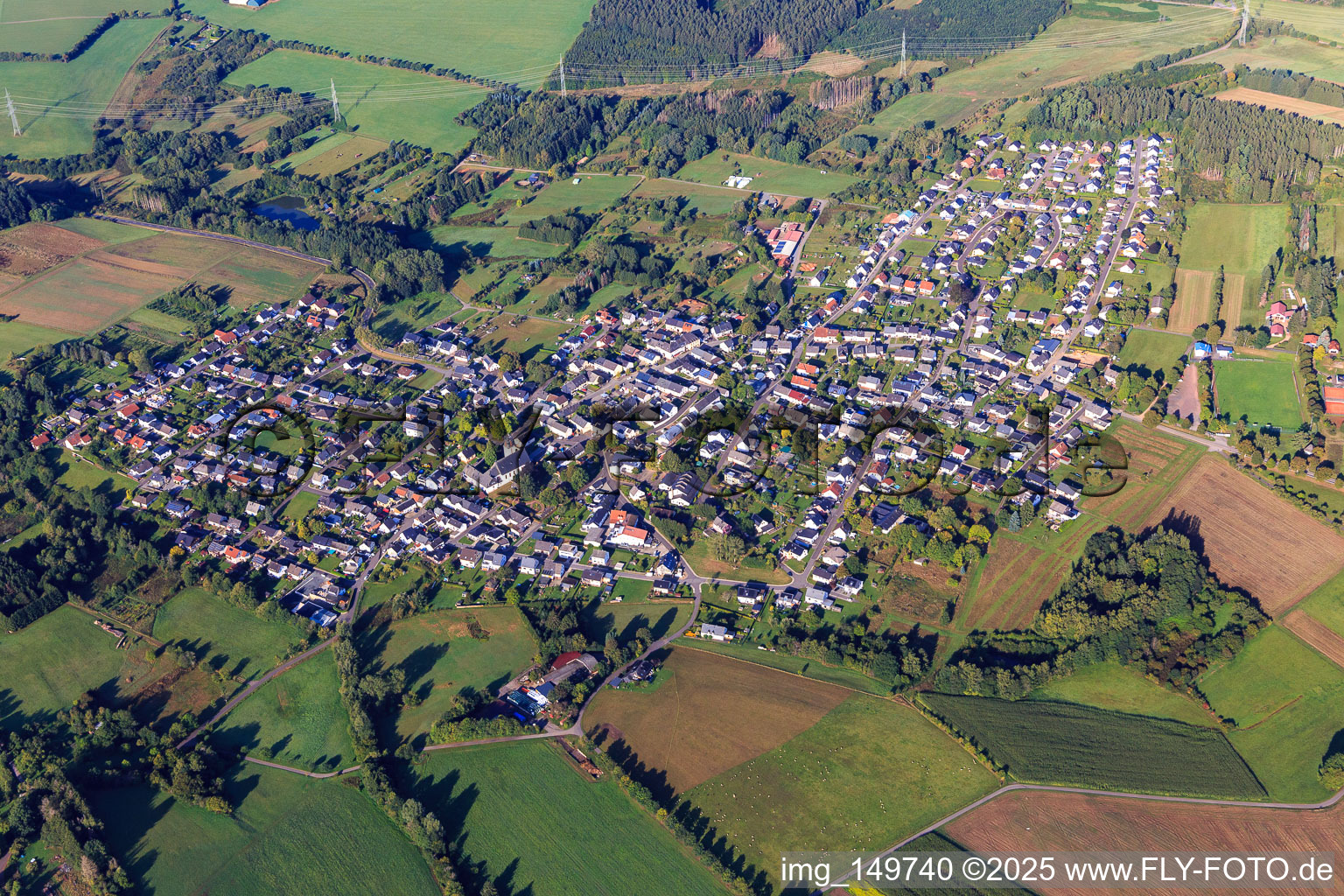 Overview of the town from the east in Gusenburg in the state Rhineland-Palatinate, Germany