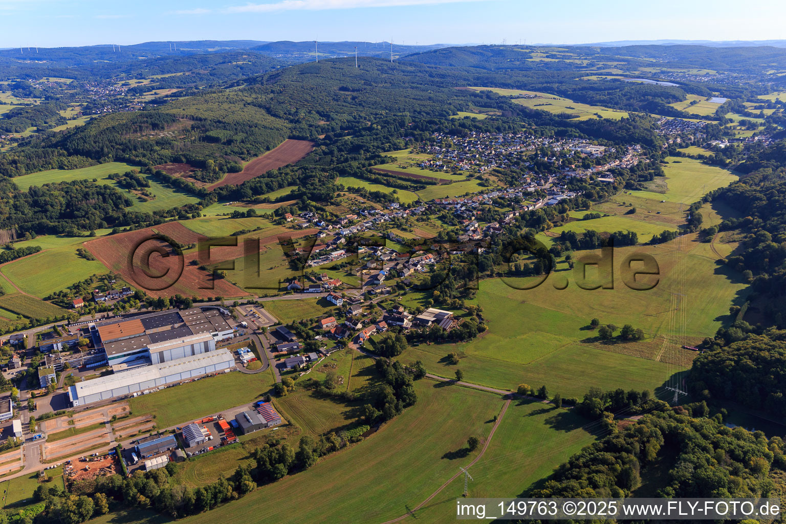 View from the southwest with thyssenkrupp Automotive Body Solutions in the district Lockweiler in Wadern in the state Saarland, Germany
