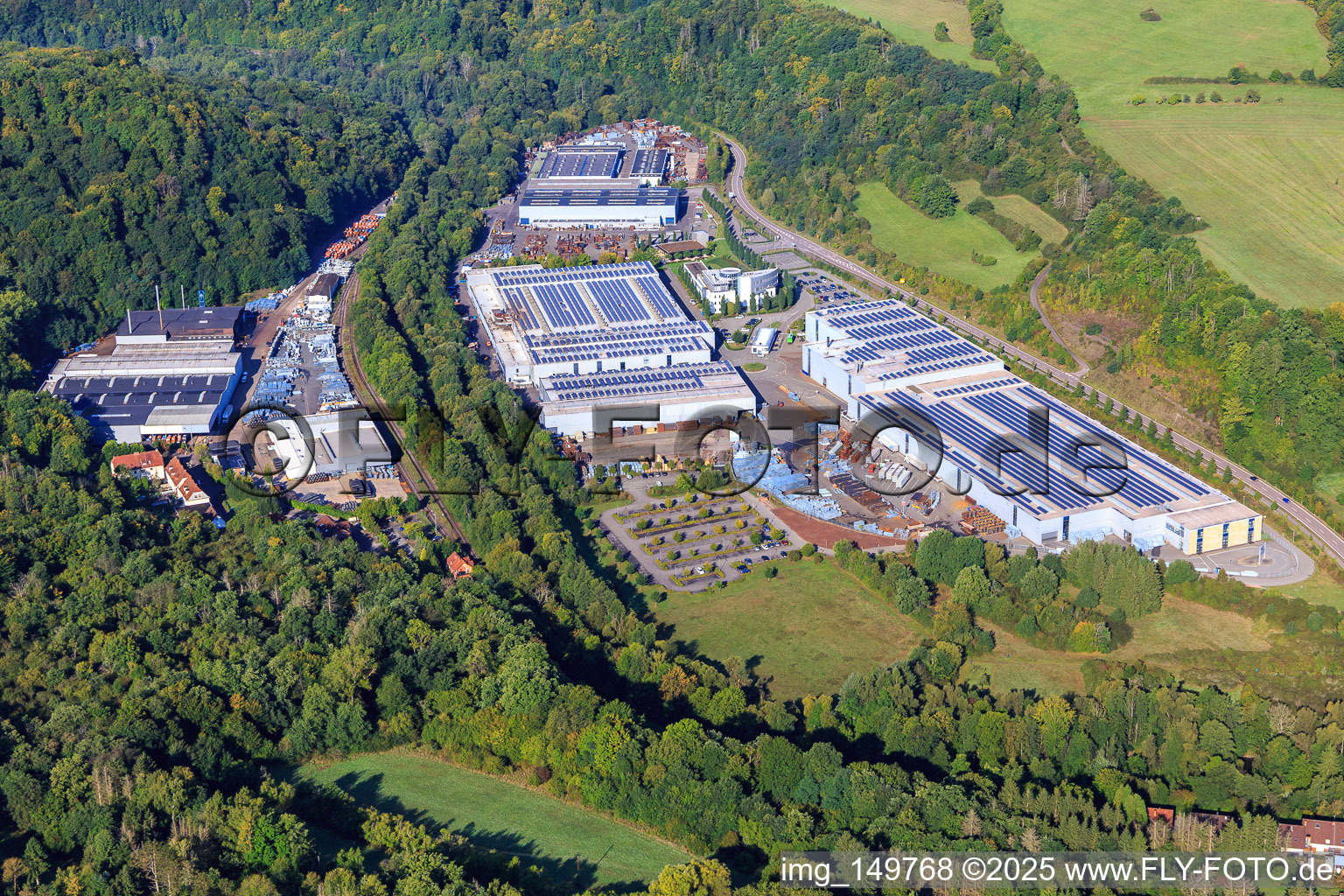 Aerial view of Production halls of Gebrüder Meiser GmbH in Primstal in the district Limbach in Schmelz in the state Saarland, Germany