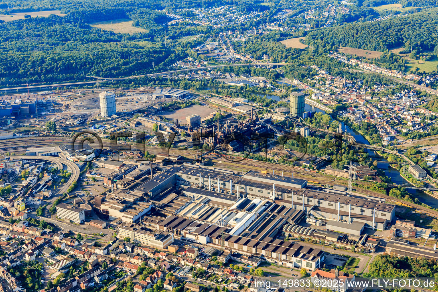 UNESCO World Heritage Site Völklinger Hütte behind Saarschmiede GmbH in Völklingen in the state Saarland, Germany