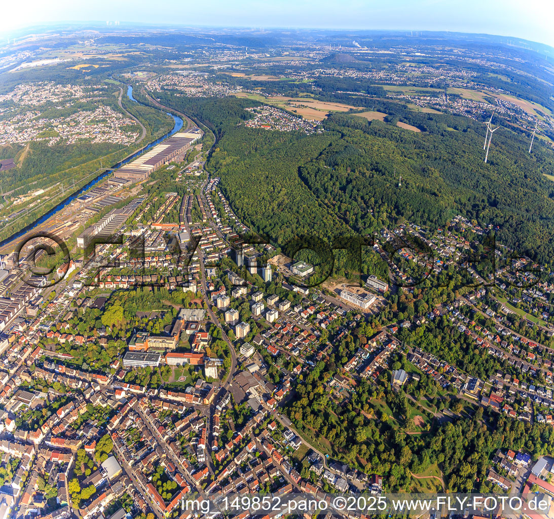 Aerial view of City overview from the south in Völklingen in the state Saarland, Germany