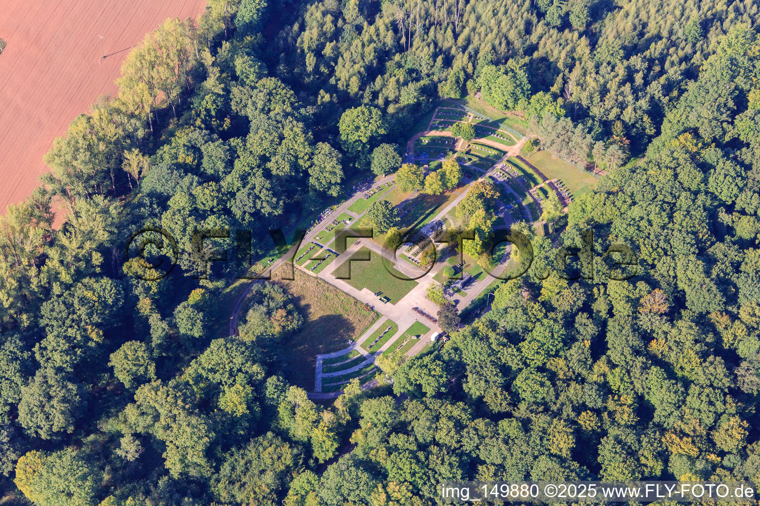 Aerial photograpy of Cemetery Eiweiler in the forest in the district Eiweiler in Heusweiler in the state Saarland, Germany