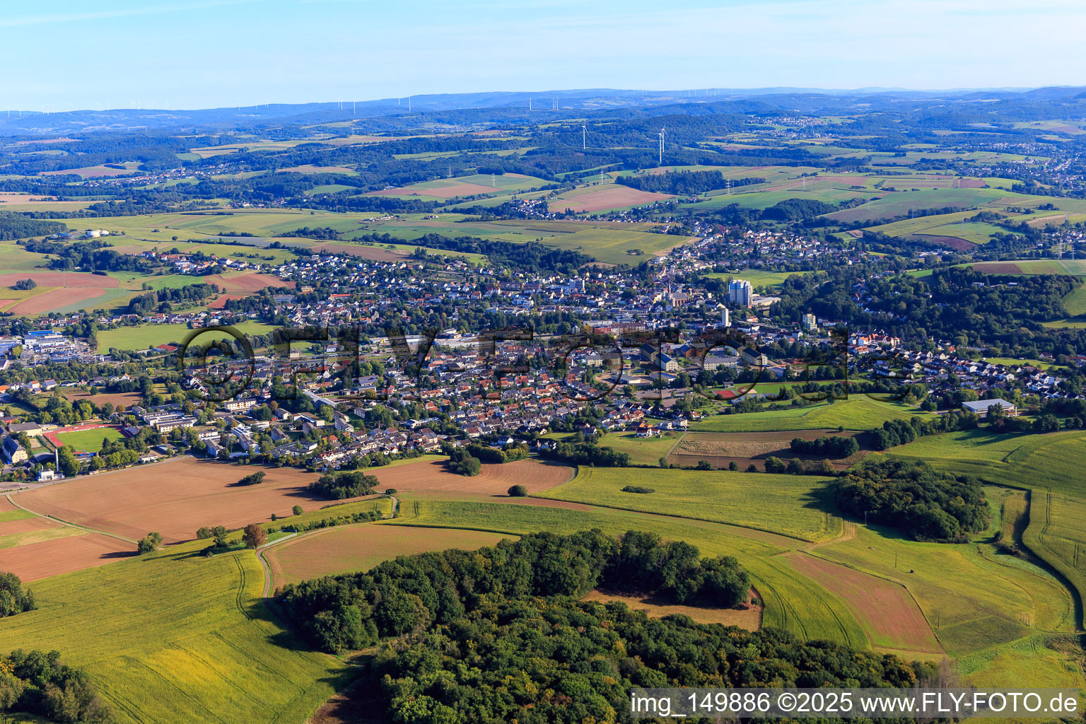 Aerial view of From the southwest in Lebach in the state Saarland, Germany