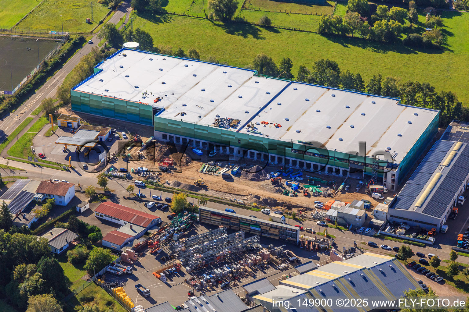 Drone recording of Construction site of the new logistics park of HANSAINVEST and DFI-Real-Estate Kandel after demolition of the OBI market in the district Minderslachen in Kandel in the state Rhineland-Palatinate, Germany