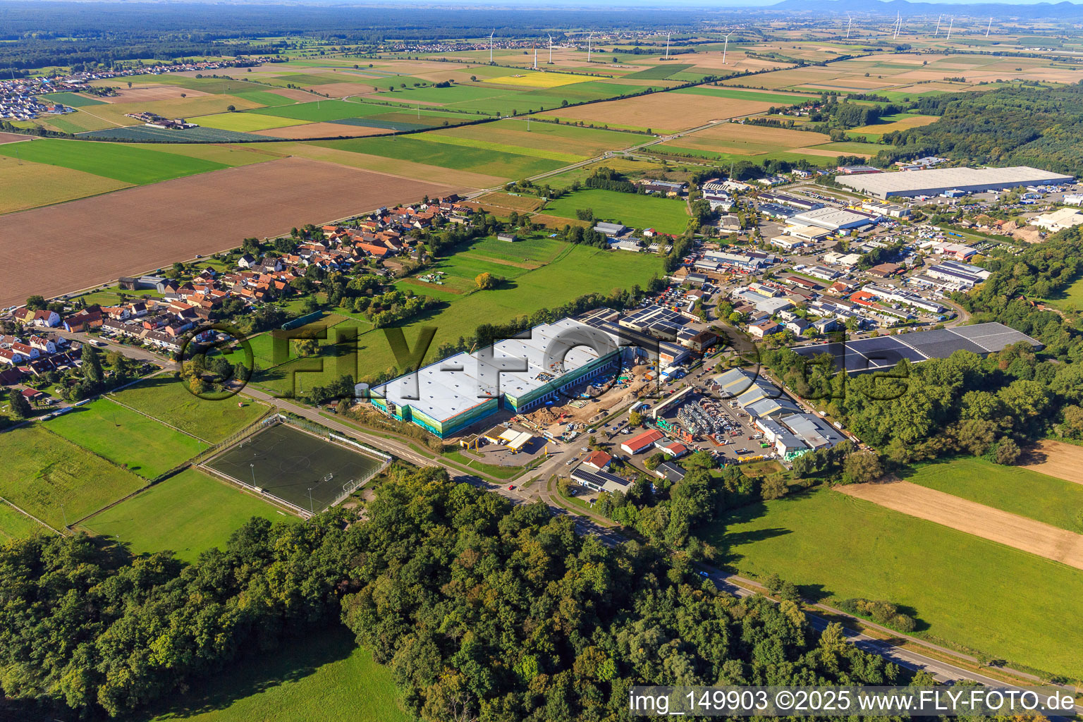 Construction site of the new logistics park of HANSAINVEST and DFI-Real-Estate Kandel after demolition of the OBI market in the district Minderslachen in Kandel in the state Rhineland-Palatinate, Germany from the drone perspective