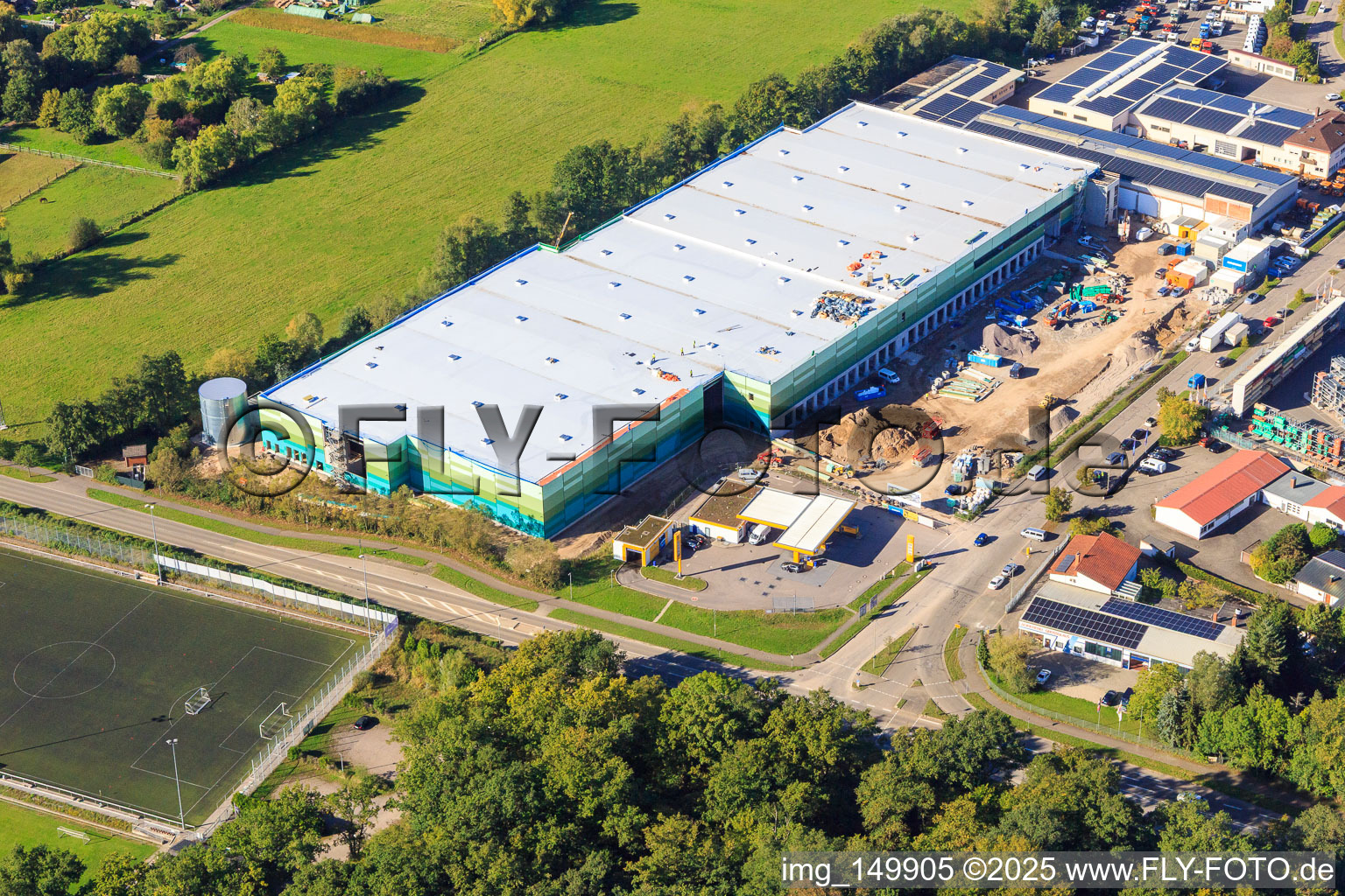 Construction site of the new logistics park of HANSAINVEST and DFI-Real-Estate Kandel after demolition of the OBI market in the district Minderslachen in Kandel in the state Rhineland-Palatinate, Germany from a drone