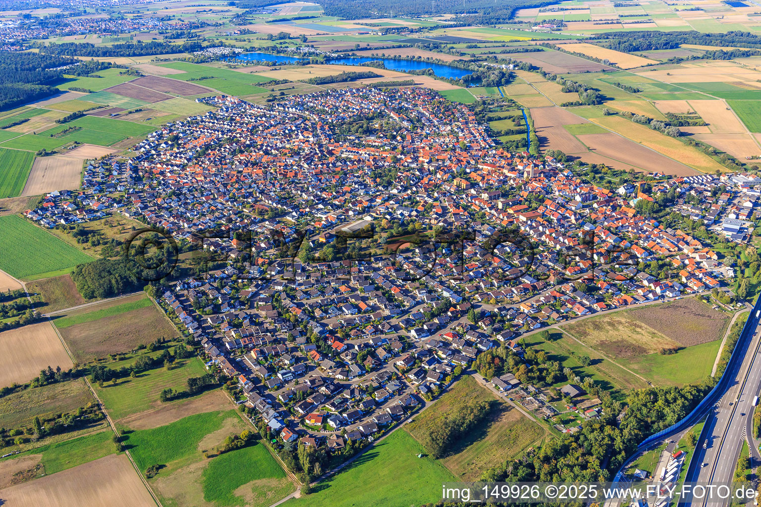 Overview of the town from the southeast in the district Sankt Leon in St. Leon-Rot in the state Baden-Wuerttemberg, Germany