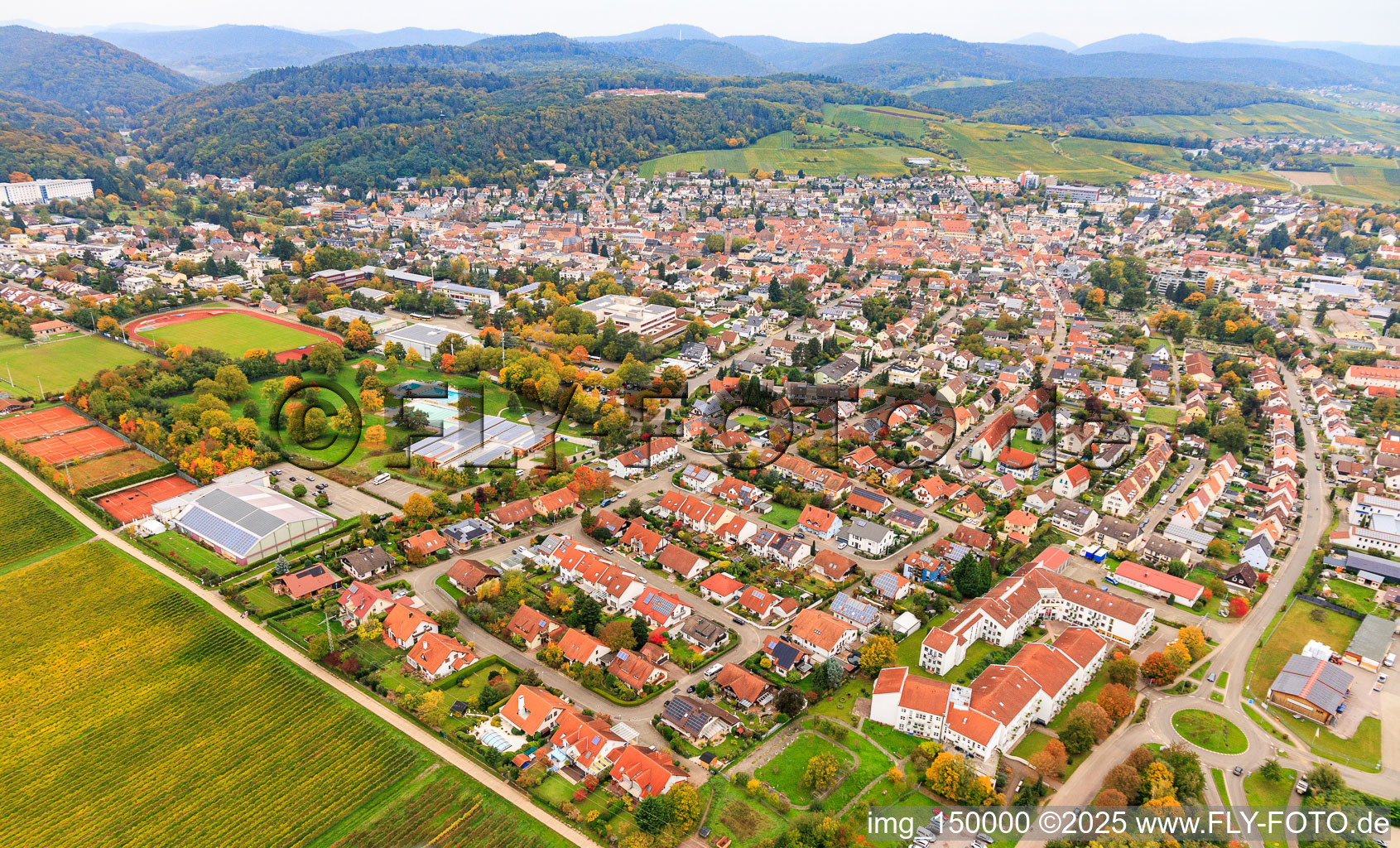 From the southeast in Bad Bergzabern in the state Rhineland-Palatinate, Germany