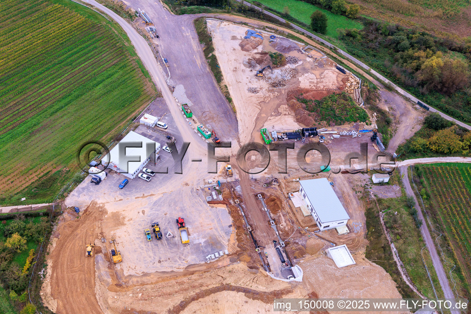 Oblique view of Construction site of the eastern tunnel portal for the Astrid Tunnel for the underpass and bypass of Bad Bergzabern between B38 (Weinstraße) and B427 (Kurtalstraße) in Dörrenbach in the state Rhineland-Palatinate, Germany