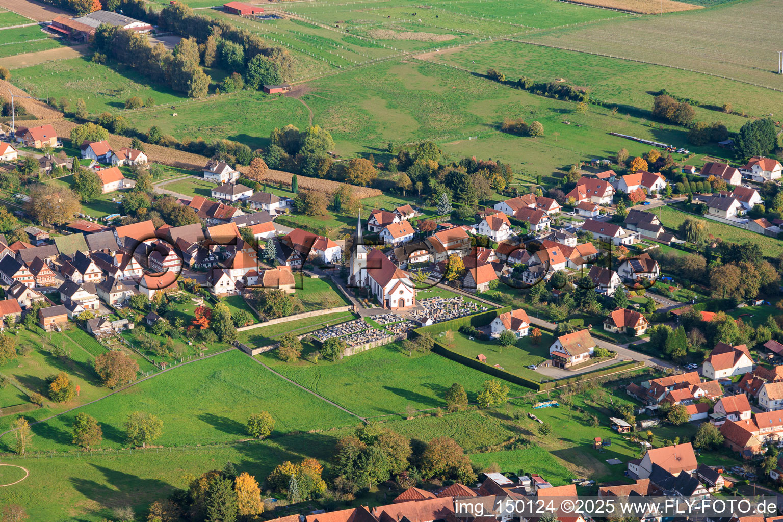 Church and cemetery in Seebach in the state Bas-Rhin, France