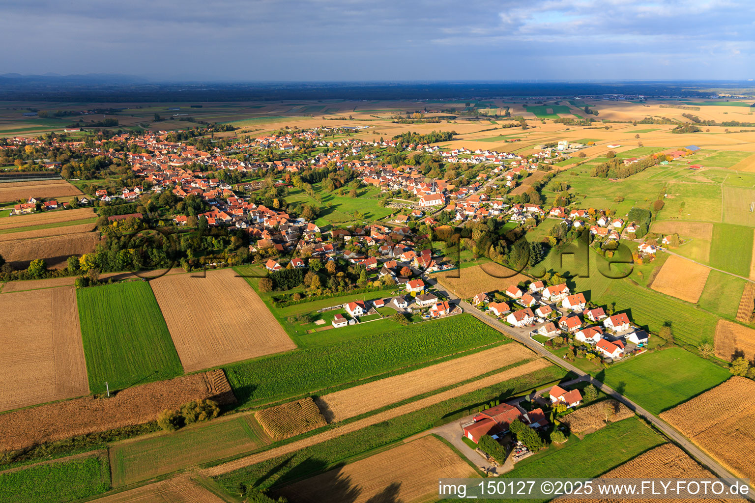 Aerial view of Rue des Forgerons in Seebach in the state Bas-Rhin, France